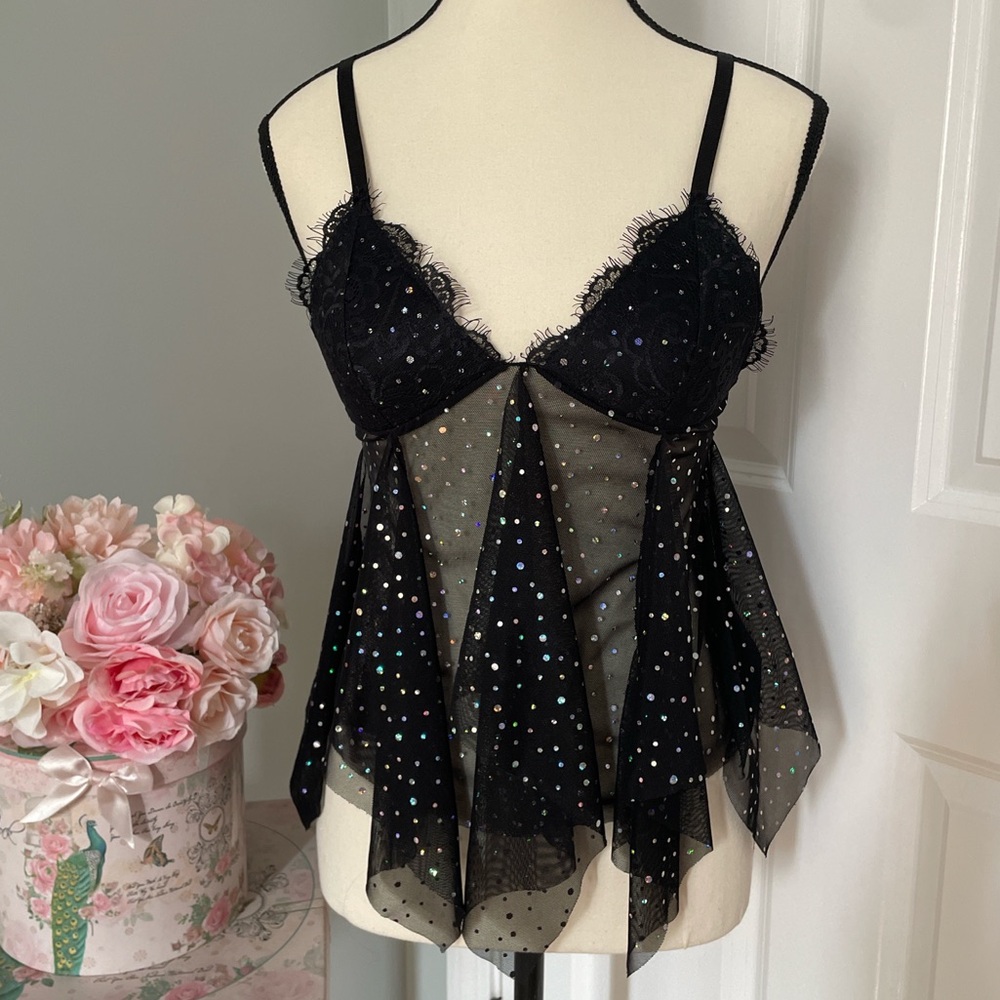 Victorias Secret Sexy 2000s Lace Mesh Bedazzled Top size S.